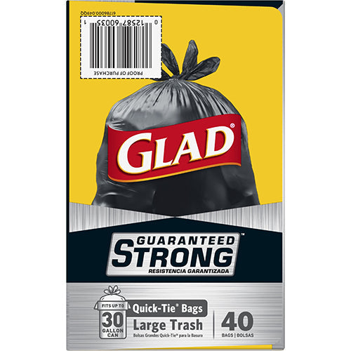 GLAD #60035 TRASH 30GAL-40CT QUICK TIE STRONG (SKU #12223)