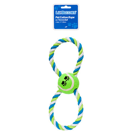 LIL' BUDDIES PET COTTON ROPE W/TENNIS BALL 11" (SKU #30050)