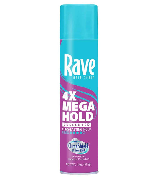 RAVE HAIRSPRAY 4X UNSCENTED 11OZ (SKU #50011)