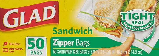 GLAD FOOD STORAGE ZIPPER SANDWICH 50ct (SKU #17670)