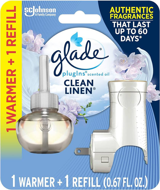 GLADE PLUG IN SCENTED OIL 5PK WARMER & REFILL - CLEAN LINEN (SKU #60537)