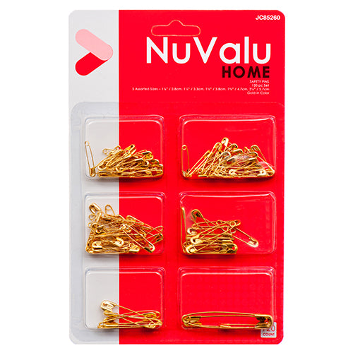 NUVALU SAFETY PINS MIX 120CT GOLD COLOR W/BLISTER (SKU #14104)