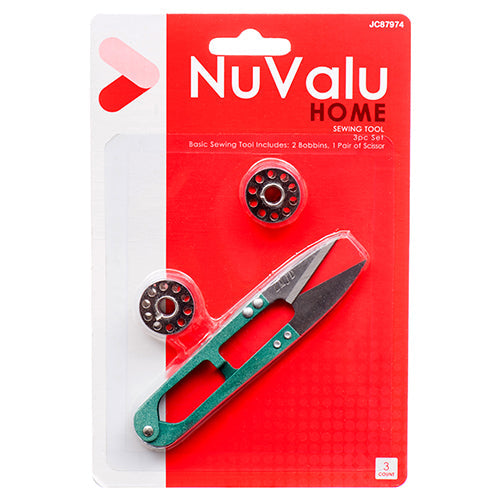 NUVALU SEWING TOOL BOBBINS 2PC W/ SCISSOR (SKU #14093)