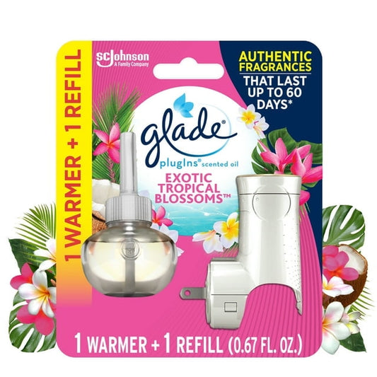 GLADE PLUG IN SCENTED OIL 5PK WARMER & REFILL - TROPICAL BLOSSOM (SKU #60539)