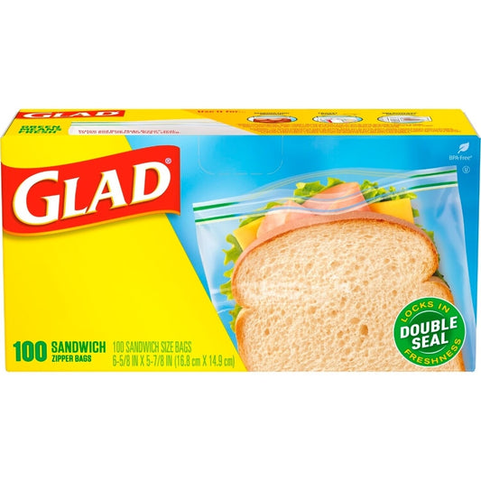 GLAD FOOD STORAGE ZIPPER SANDWICH 100ct (SKU #17669)